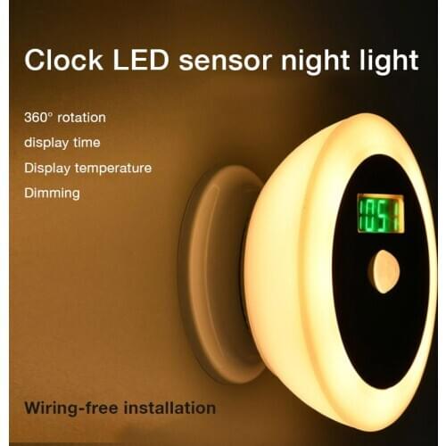 Smart Home Night Light Can Touch Rota Light Sensing Bedroom Bedside Lamp Time Temperature Display Led Human Body Induction Lamp