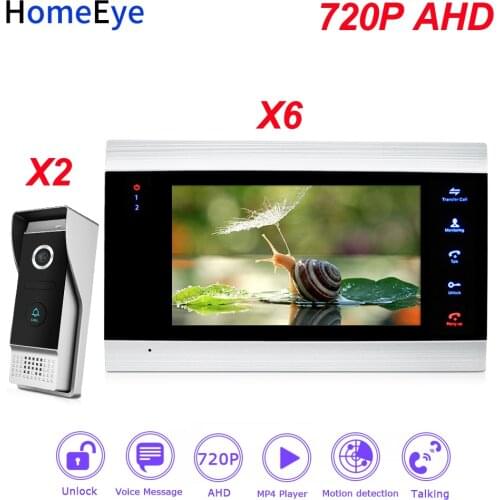 HomeEye 720P AHD Video Door Phone Video Intercom 2-6 Home Access Control System Wide View Angle Motion Detection Security Alarm