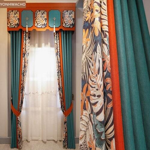 Custom curtain high-grade luxury retro American country Chenille stitching cloth blackout curtain valance tulle panel C167