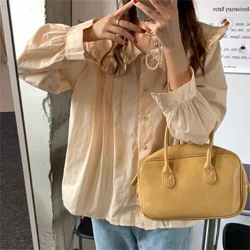 Alien Kitty Girls Office Lady Shirts Loose Autumn Retro Ruffles Peter Pan Collar 2021 New All Match Elegant Sweet Women Tops