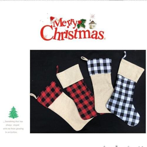 15Pcs/Lot Personalized Christmas Gift Stocking Plaid Stripes Sock Xmas Tree Hanging Pendent Candy Storage Bag Festival Supplier
