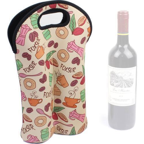 2-Bottle Neoprene Tote,Wine Carrier Tote Bag Color Pattern Portable Insulated Neoprene Wine Bottle Holder for Travel with Secure