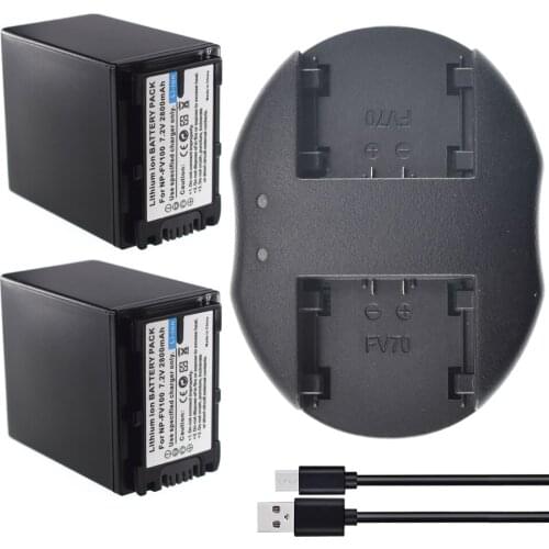2-Pack of NP-FV100 Batteries and Battery Charger for Sony FDR-AX53 HDR-CX455/B HDR-CX675/B HDR-CX220 HDR-CX230 HDR-CX260V
