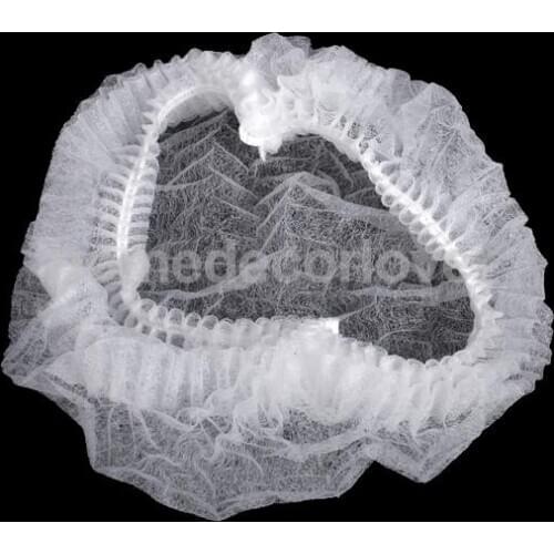 200Pcs Disposable Hair Net Cap Non Woven White Fabrics Pleated Anti Dust Spa Hat