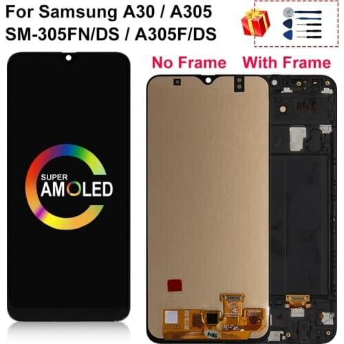 6.4" AMOLED For Samsung galaxy A30 LCD A305/DS A305F A305FD SM-A305FN/DS Display Touch Screen Digitizer For A305A Assembly Part