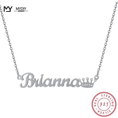 925 Sterling Silver Custom Name Point Diamond Crown Necklace Retro Simple Geometric Shiny Full Zircon Pendant Necklace Gift