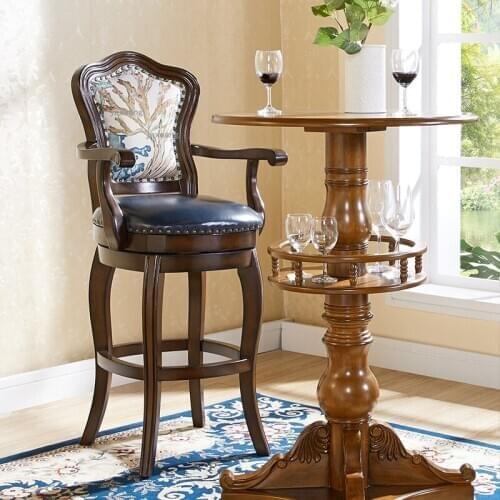 American Solid Wood Bar Stools for Kitchen Restaurant Bar Chairs Rotating High-foot Armchair Household Backrest Swivel Chair