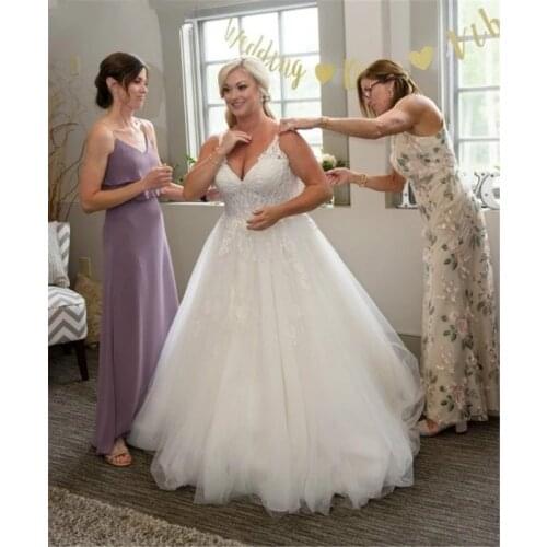 ANGELSBRIDEP Vestido De Noiva V-Neck Tulle Ball Gown Wedding Dresses Spaghetti Straps Appliques Formal Occasion Bridal Gowns