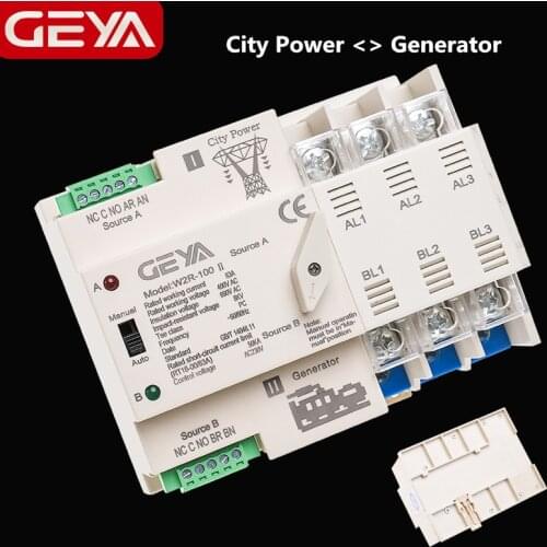 GEYA W2R ATS 3P Dual Power Automatic Transfer Switch Uninterrupted Power Controller 63A 100A 110V 220V Wire Gift