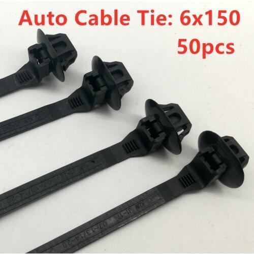 Auto Cable Tie Wrap Cable Fixed Fasteners Clips Car Cable Fastening Zip Strap for All cars 6*150mm 50pcs