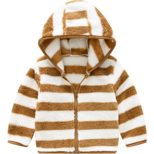BBD Toddler Coat Outerwear Boys Girls Striped Hooded Warm Fleece Zip Outdoor Jacket Delicate Fashion Infant 1-6 Years Clothes