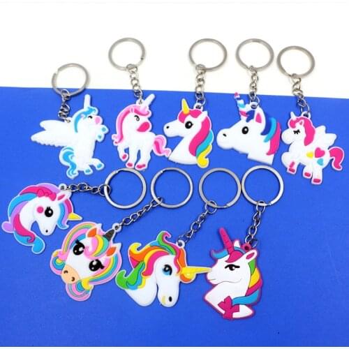 6pcs 11pcs Creative Unicorn Keychain PVC Soft Plastic Cartoon doll bag pendant jewelry small gift Accessories
