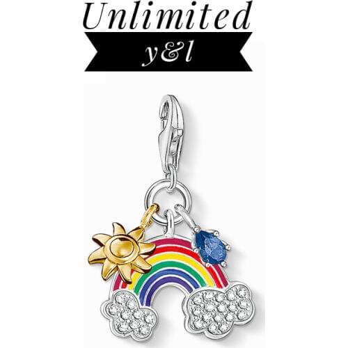 Colorful Rainbow Gold Color Sun Blue CZ Charms for DIY Jewelry Making Cute 925 Silver Jewelry Accessories Fit Bracelet Necklace