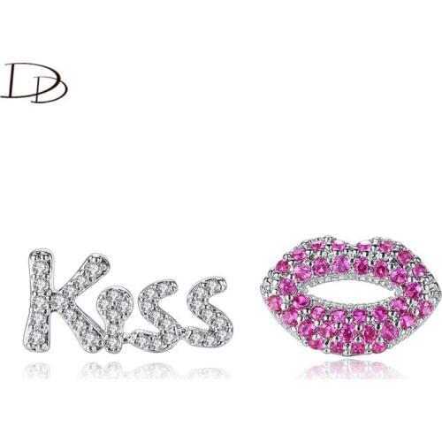 DODO Fashion Asymmetry KISS and Lips Stud Earrings Trendy Women Purple AAA Zircon Inlay Punk Brincos Fine Jewelry Wholesale E264