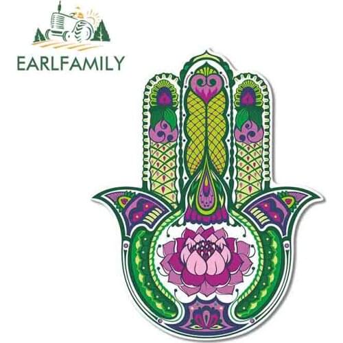 EARLFAMILY 13cm x 13cm For Hamsa Hand Lotus Flower Spiritual Graffiti Sticker Anime Personality Car Stickers Vinyl Car Wra