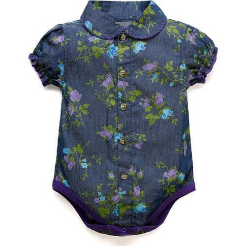 Girls Cotton Bodysuits Newborn Baby Jeans Clothes Short Sleeve Stand Collar Jumpsuit Free Shipping 2016 New