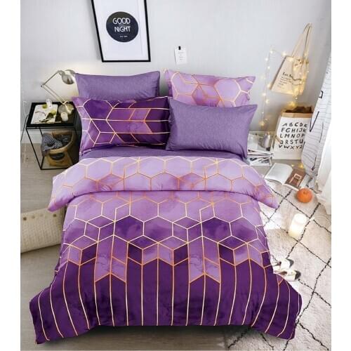 Purple Bedding Set,With Pillowcase 220x240 Duvet Cover Set,Quilt Cover King Size Golden Three-Dimensional Pattern Blanket Cover
