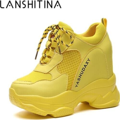 Women Platform Sneakers 2020 Summer Breathable Mesh Shoes Women Wedges Heels Casual Shoes 10 CM Thick Sole Trainers Red Shoes