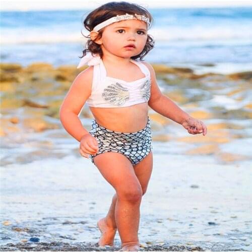 Little Girl Two-piece Fancy Fish scales Tail Swimsuit Baby Girls Bikini Set Swimwear Swimsuit Bathing 2Pcs Beachwear Costume