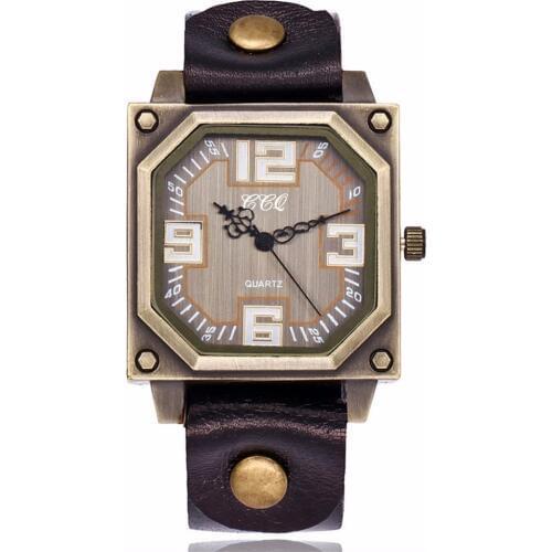 CCQ Brand Women Men Genuine Vintage Leather Square Watches Casual Female Male Sport Quartz Wristwatches Relogio Feminino
