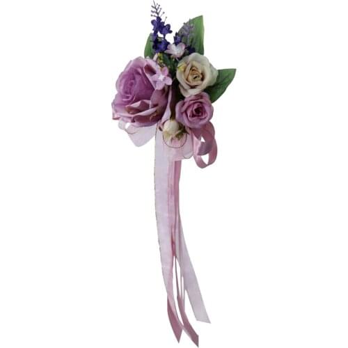 MagiDeal Romantic Wedding Car Mirror Door Handle Artificial Silk Flower and Ribbon Party Decoration