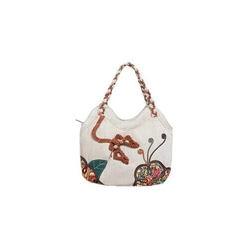 Fashion national string appliques women small shopping handbags!Nice prints lady Saddle Casual totes All-match canvas Carrier