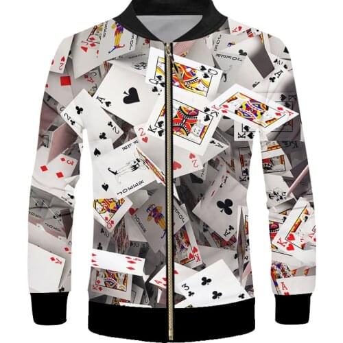 UJWI Brand 3D Printing Jacket Black White Cool Men Street Playing Cards Tops Clothing Casual Fashion Dropship Coat Oversizes 5XL