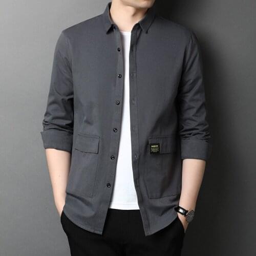Top Quality 100% Cotton Mens Shirts 2021 Spring Autumn New Mens Regular-Fit Long Sleeve Tooling Style Pocket Shirt