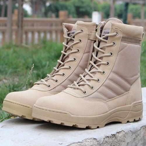 Bjakin Retro Men Tactical Military Boots Outdoor Army Hiking Shoes Quality Combat Safety Shoes High Top Big Size 46