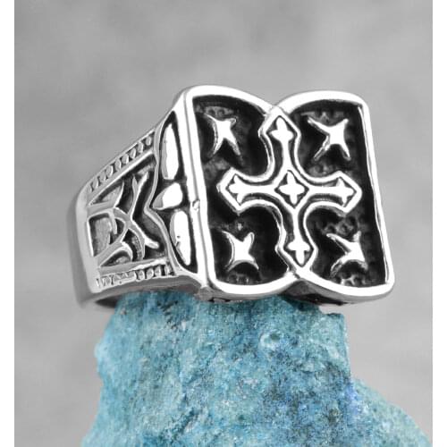 Cross Faith Lucky Star Talisman Stainless Steel Mens Rings Vintage for Male Boyfriend Biker Jewelry Creativity Gift Wholesale