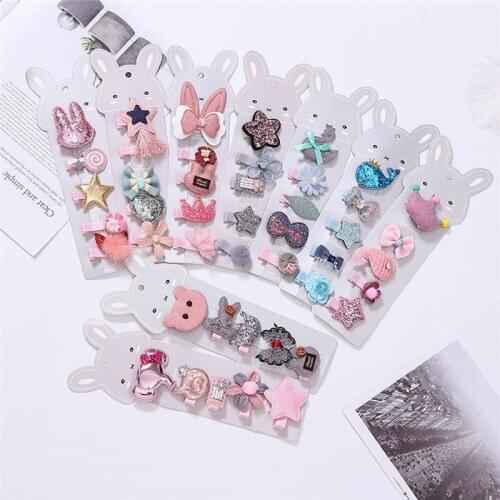 5Pcs Hair Clip Set Cute Hair Accessories Girl Cartoon Hair Clip Headwear Bow Flower Animal Hairpin Hair Ring Elastic Headdress