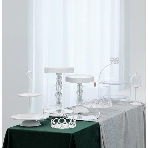 White Metal Cake Stands Sets for Wedding Romantic Tableware Crystal Cupcake Pastries Plates Home Bakeware Party Supplies
