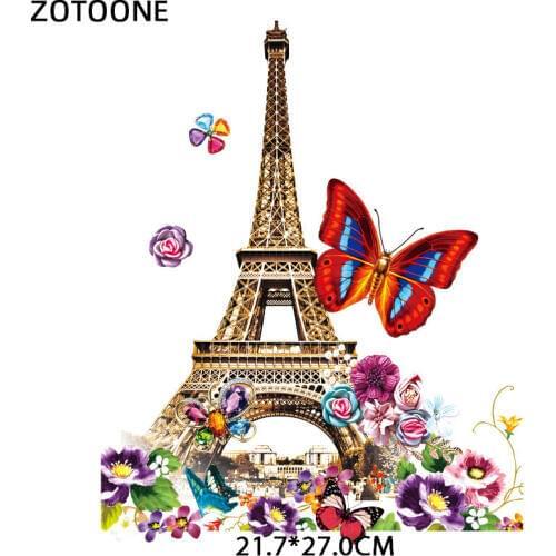 Eiffel Tower Patch Heat Transfer Vinyl Flower Butterfly Stickers for Clothes DIY T-shirt Iron-on Transfers for Clothing T-shirt