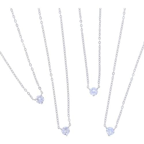 Real 925 sterling silver fine jewelry single cubic zirconia 5A cz paved minimal delicate lovely cute girl women wedding necklace