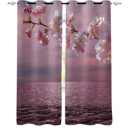 Lake Cherry Blossom Water Surface Pink Dreamy Curtain For Kitchen Living Room Bedroom Curtains Decor Window Treatments Drapes