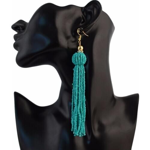 Boho Charm Bead Tassel Long Statement Earings Drop Dangle For Women Wedding Big Beaded Pom Pon Earrings Fringe Bijoux jewelry