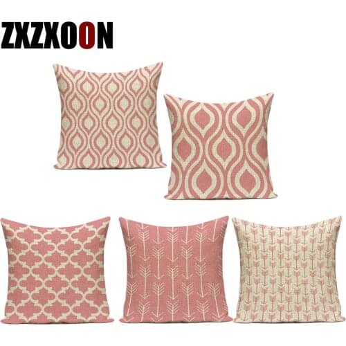 Polyester Pink Color Geometric Decorative Pillows Case Stripe Circle Sofa Cushion Cover for Girls Bedroom Decoration