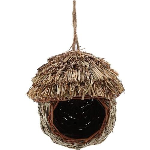 Bird Nest Handmade Woven Straw Bird Cage Parrot Nesting Hanging Breeding Cave Hatching House Hut For Parakeet Hamster Gerbil Chi