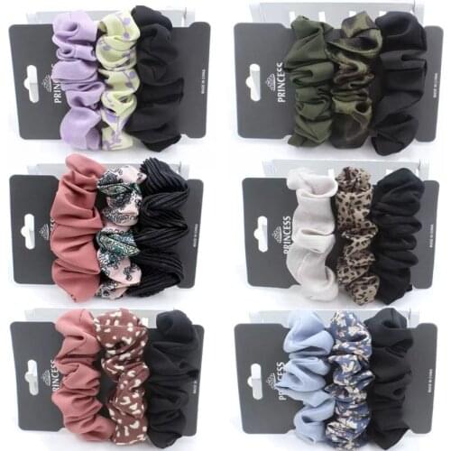 3pcs Set Large Intestine Rings Elastic Hair Bands for Women Girls Scrunchies Hairband Floral Cloth Rubber Band Hair Accessories