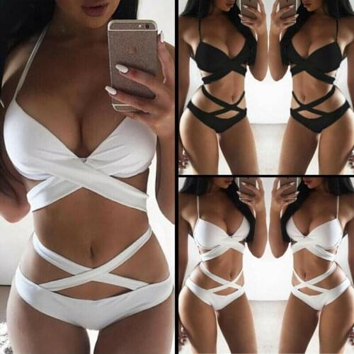Sexy Women One Piece Bandage Cross Sexy Strap Padded Bikini Push Up Swimsuit Swimwear Bathing Beach