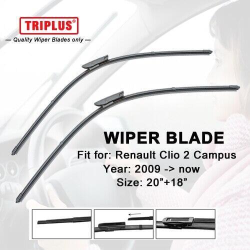 Wiper Blade for Renault Clio 2 Campus (2009-now) 1 set 20"+18",Flat Aero Windscreen Wiper,Boneless Windshield Soft Wiper Blade