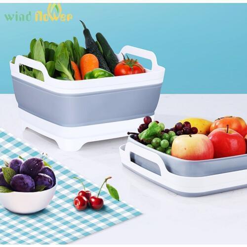 Wind flower Wash Vegetable Fruit Collapsible Plastic Basket Portable Camping Fishing Baskets Basins Kitchen Cleaning Tools