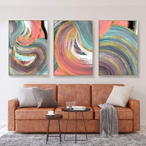 Modern Print and Poster Abstract Watercolor Gold Foil Line Canvas Painting Wall Art Picture For Living Room Home Decor Unframed