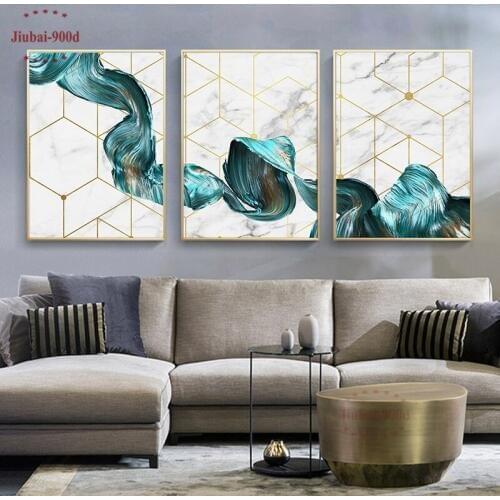 Mordern Poster Blue Ribbon Marble Abstract Canvas Painting Poster and Prints Wall Pictures for Living Room Home Decor Wall Art