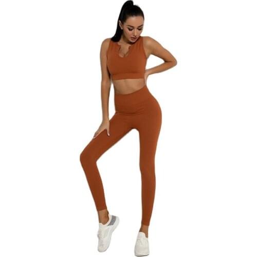 Gym Set Women Round Neck Yoga Suit Seamless Sport Bra High Elastic Fitness Pant Crop Top Tight Leggings Exercise Gym Clothes