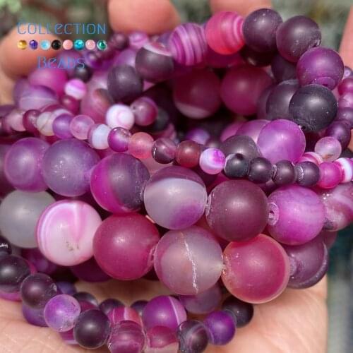 Natural Dull Polished Fuchsia Stripe Agates Loose Round Beads For Jewelry Making 4-12 mm Diy Bracelets Accessories 15" Wholesale
