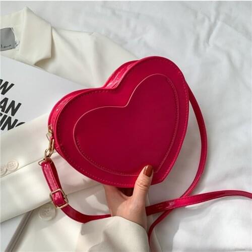 Women Phone Pouch Bright Patent Leather Women Heart-shanped Shoulder Crossbody Bags Simple Solid Color Ladies Handbags Purses