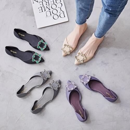 2021 sandals womens Korean pointed flat bottom diamond shoes waterproof womens shoes fashion solid color rain shoes