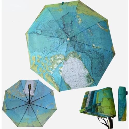 Creative World Map Automatic Umbrella For Women UV Folding Blue Ocean Land Umbrellas Rainproof Rain Sun Auto Umbrella