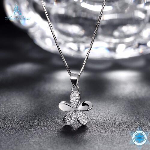 Ann & Snow 925 Sterling Silver Sweet Style Necklace Flower Women Micro Pave CZ Necklaces & Pendants Jewelry Gifts SVN064